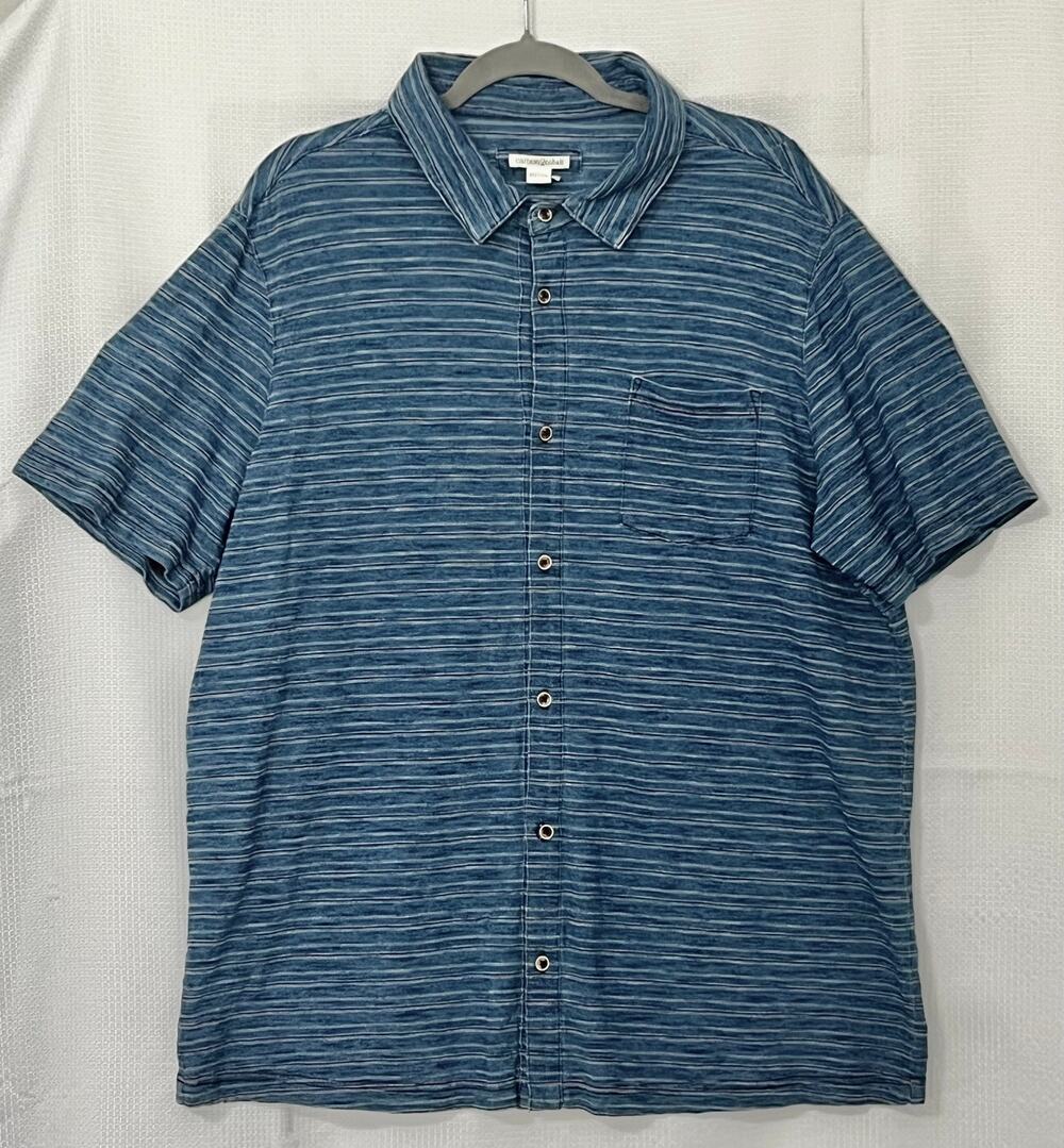 Carbon 2 Cobalt 100% Cotton Shirt Blue w/white & red strips Large